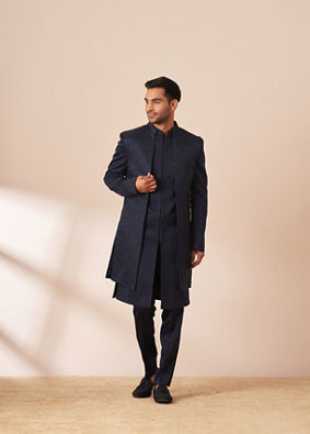 Dark Blue Embellished Jacket Style Indo Western image number 1